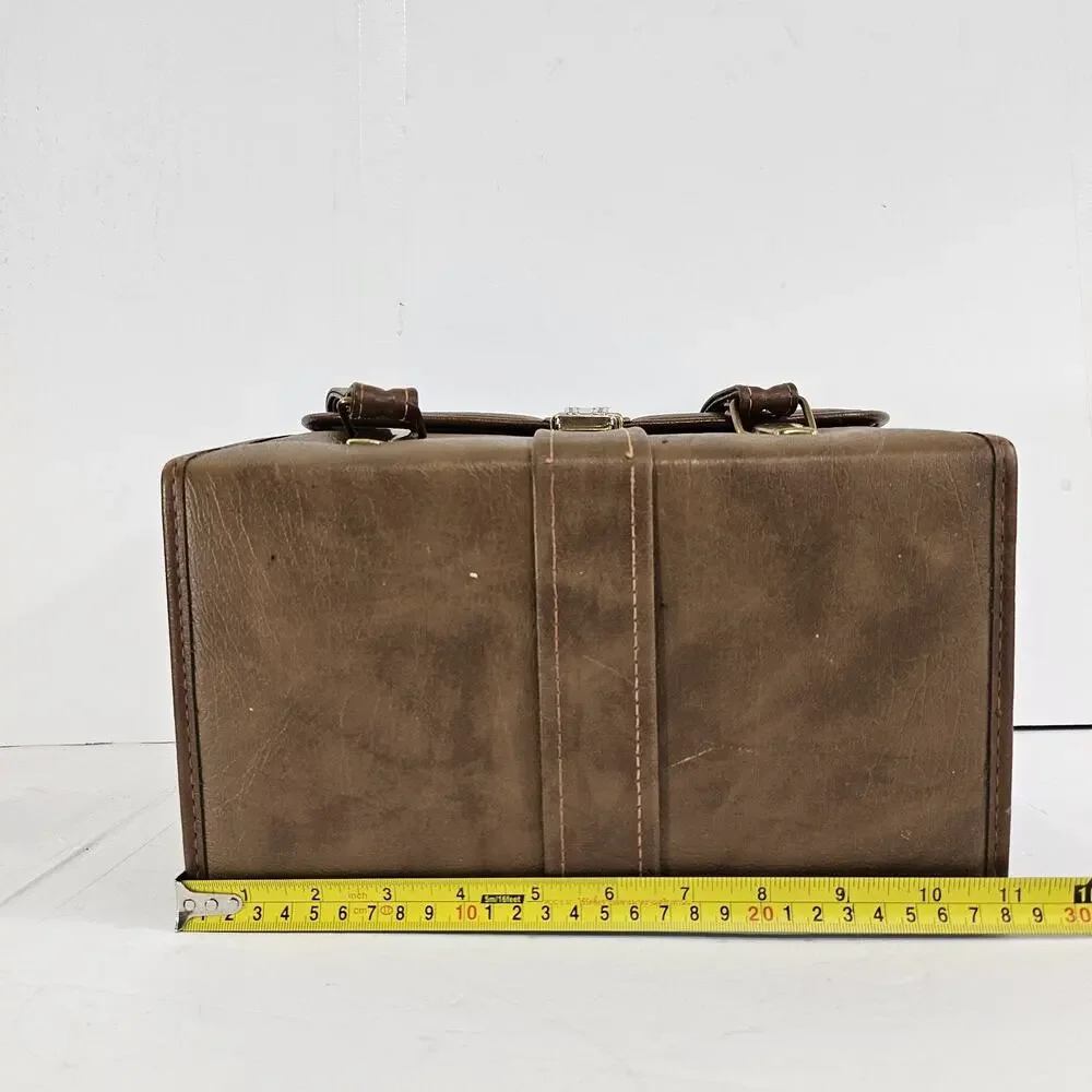 Vintage Brown Leather Camera Case Hard Shell Retro Travel Bag w/ Strap